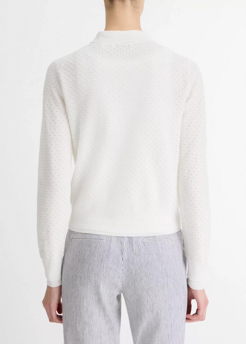 Vince Double Layer Mesh Cardigan in Optic White available