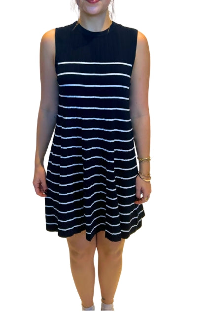 navy blue cashmere dress Autumn Cashmere Pleated Crewneck Dress in Navy/White Navy/White / Medium